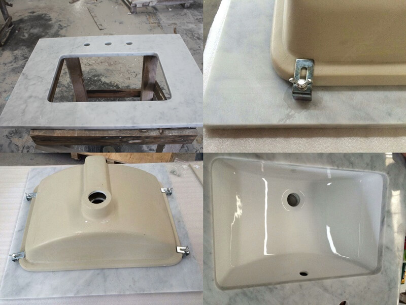 installation carrara countertops with ceramics sink