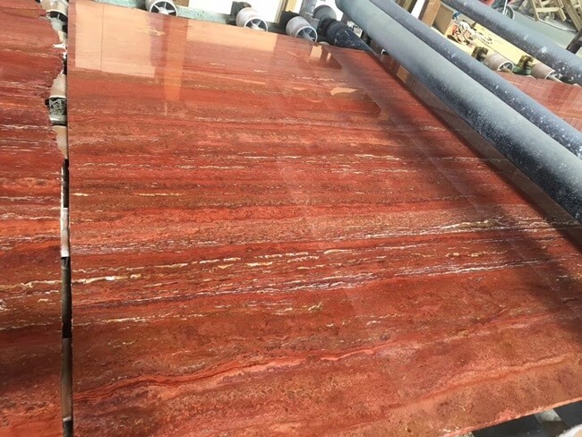 Red Travertine slabs finsihed polishing